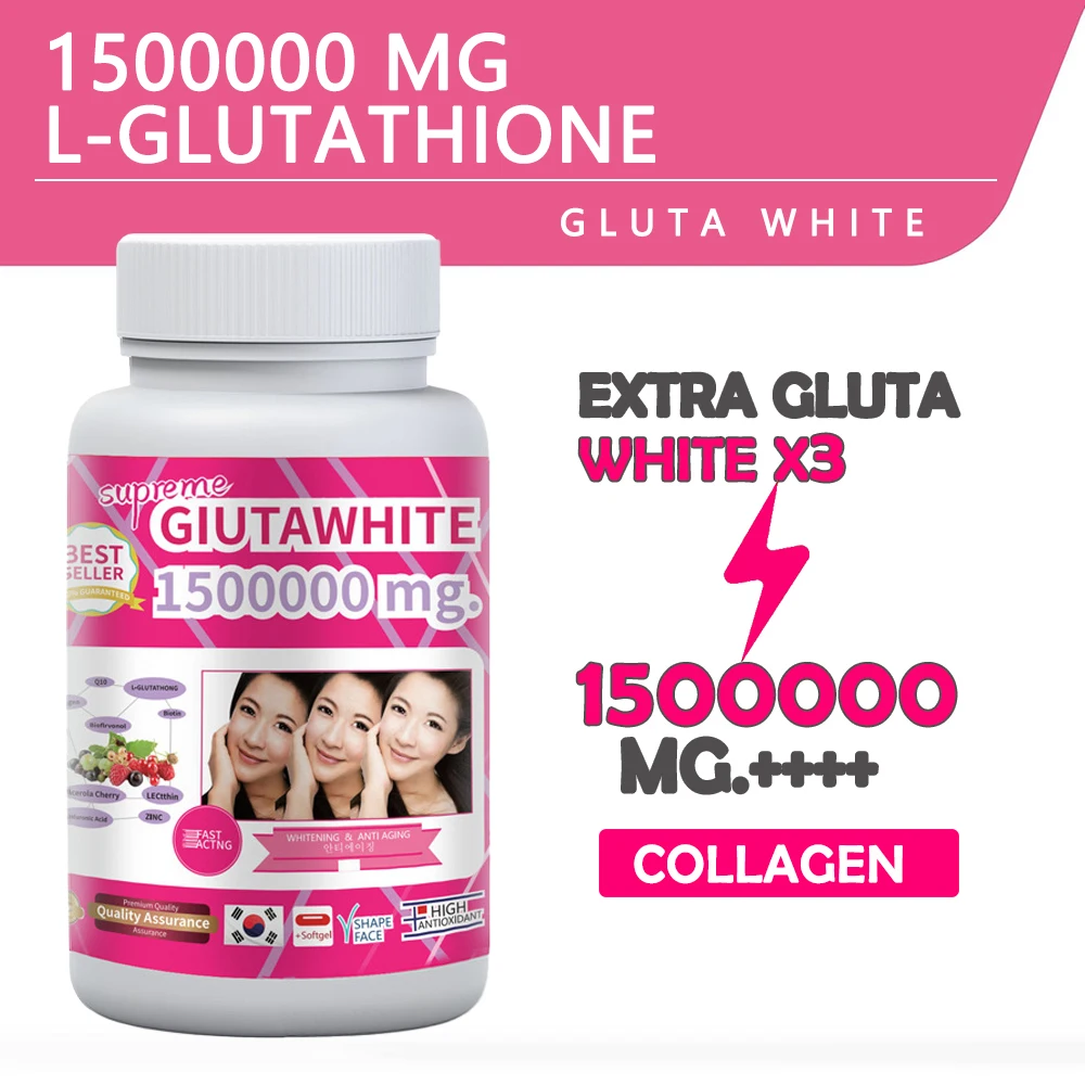 Gluta White 1500000mg Glutathione Supplement Thailand - 60 Softgels - Immune Support Antioxidant Supplement for Energy, and Skin
Gluta White 1500000mg Glutathione Supplement Thailand - 60 Softgels - Immune Support Antioxidant Supplement for Energy, and Skin