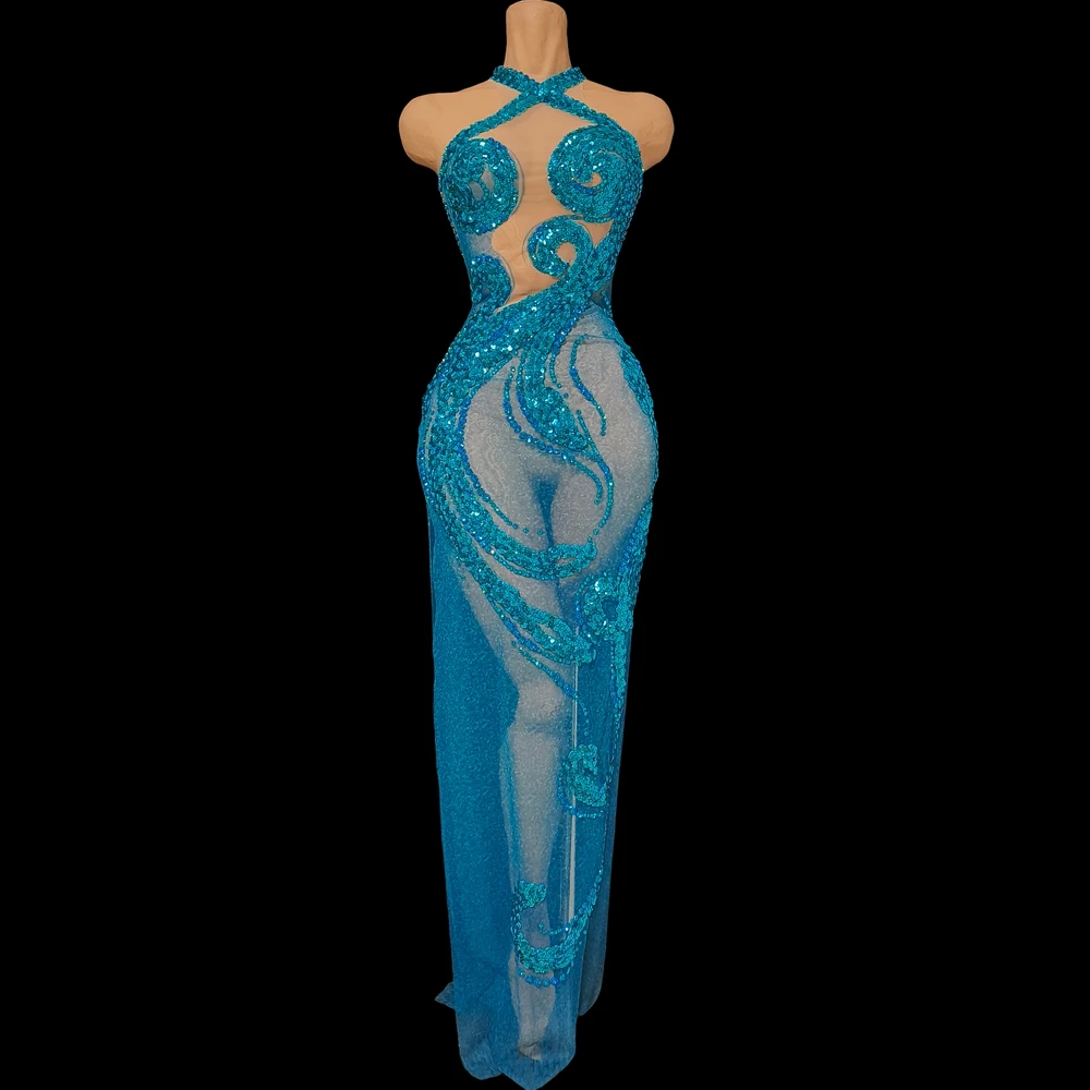 Блестящее синее платье с пайетками и стразами для вечеринок, с разрезом, длинное, женское, сексуальное, из сетки, прозрачное, для фотосессий и выступлений
Блестящее синее платье с пайетками и стразами для вечеринок, с разрезом, длинное, женское, сексуальное, из сетки, прозрачное, для фотосессий и выступлений