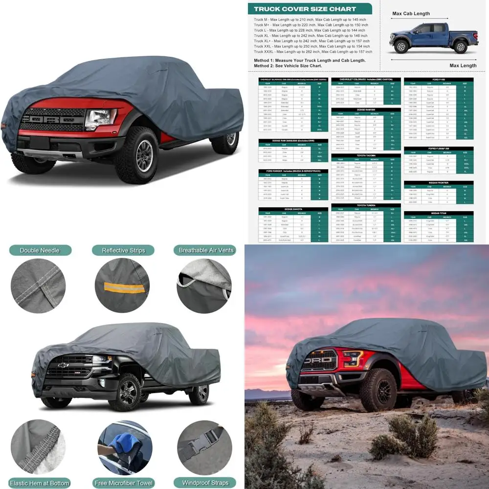 Heavy-Duty Waterproof Outdoor Truck Cover for All Weather Protection, Suitable for Various Models Including Tacoma, Tundra, Tita
Heavy-Duty Waterproof Outdoor Truck Cover for All Weather Protection, Suitable for Various Models Including Tacoma, Tundra, Tita