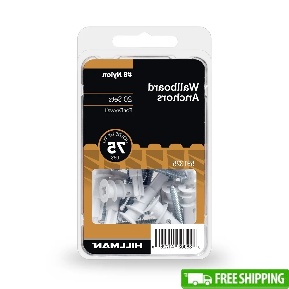 75 lb Nylon Drywall Anchor Screws Shark Tooth Design Self Drilling Phillips Head 20 Pack Easy Installation Heavy Duty
75 lb Nylon Drywall Anchor Screws Shark Tooth Design Self Drilling Phillips Head 20 Pack Easy Installation Heavy Duty