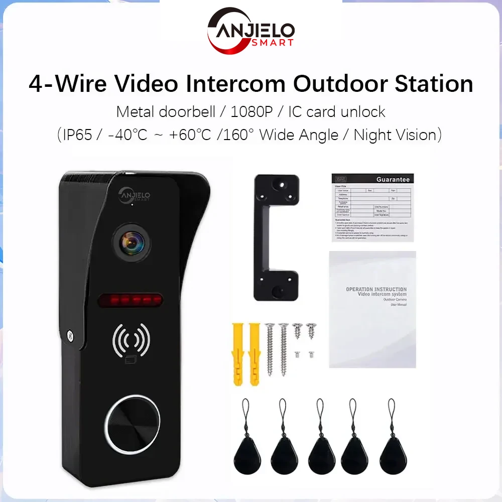 ANJIELO 1080P video, IP65 waterproof night vision, metal doorbell with IC card unlocking, intercom, outdoor unit,160° wide-angle
ANJIELO 1080P video, IP65 waterproof night vision, metal doorbell with IC card unlocking, intercom, outdoor unit,160° wide-angle