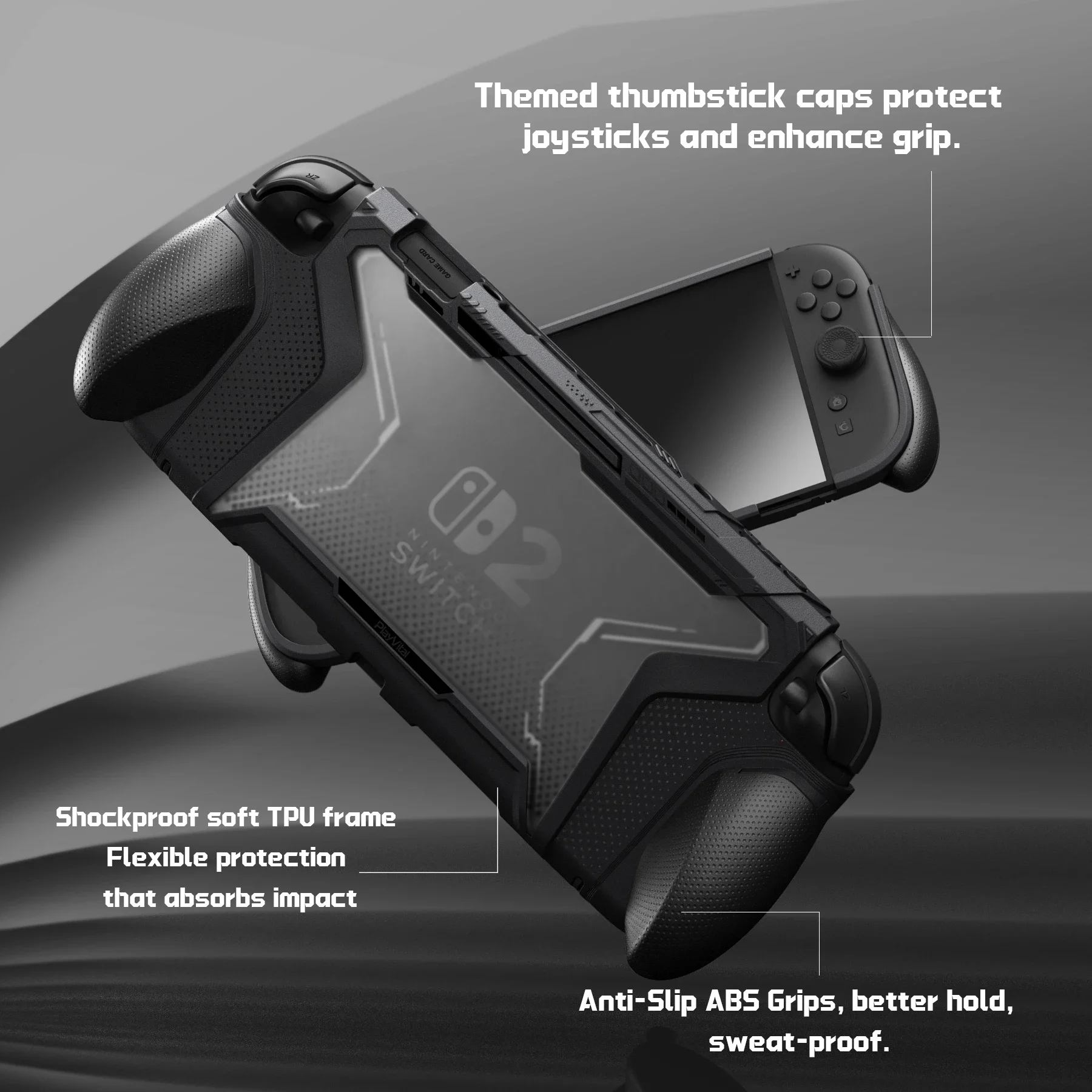 PlayVital BEYOND-GRIP Dockable Cover with Dust Cover Sets for Nintendo Switch 2, Ergonomic TPU Case + Console Protector - Black
PlayVital BEYOND-GRIP Dockable Cover with Dust Cover Sets for Nintendo Switch 2, Ergonomic TPU Case + Console Protector - Black