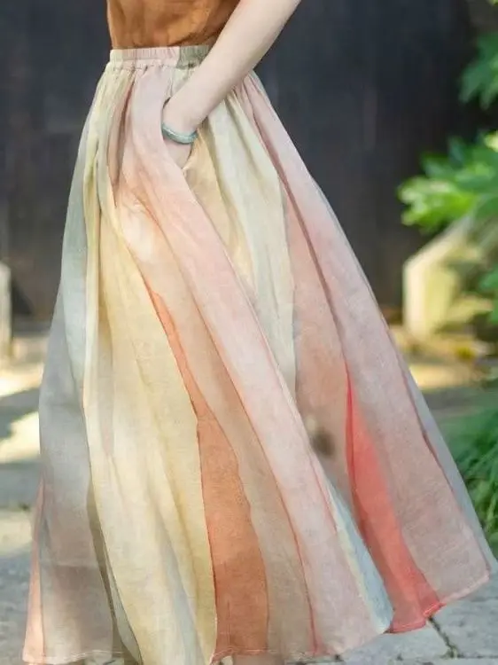 Retro Rainbow Stripe Anti-Aging Fairy Atmosphere Flax Half-length Skirt Women Summer High Waist Draping Gyrating Long Skirt
Retro Rainbow Stripe Anti-Aging Fairy Atmosphere Flax Half-length Skirt Women Summer High Waist Draping Gyrating Long Skirt