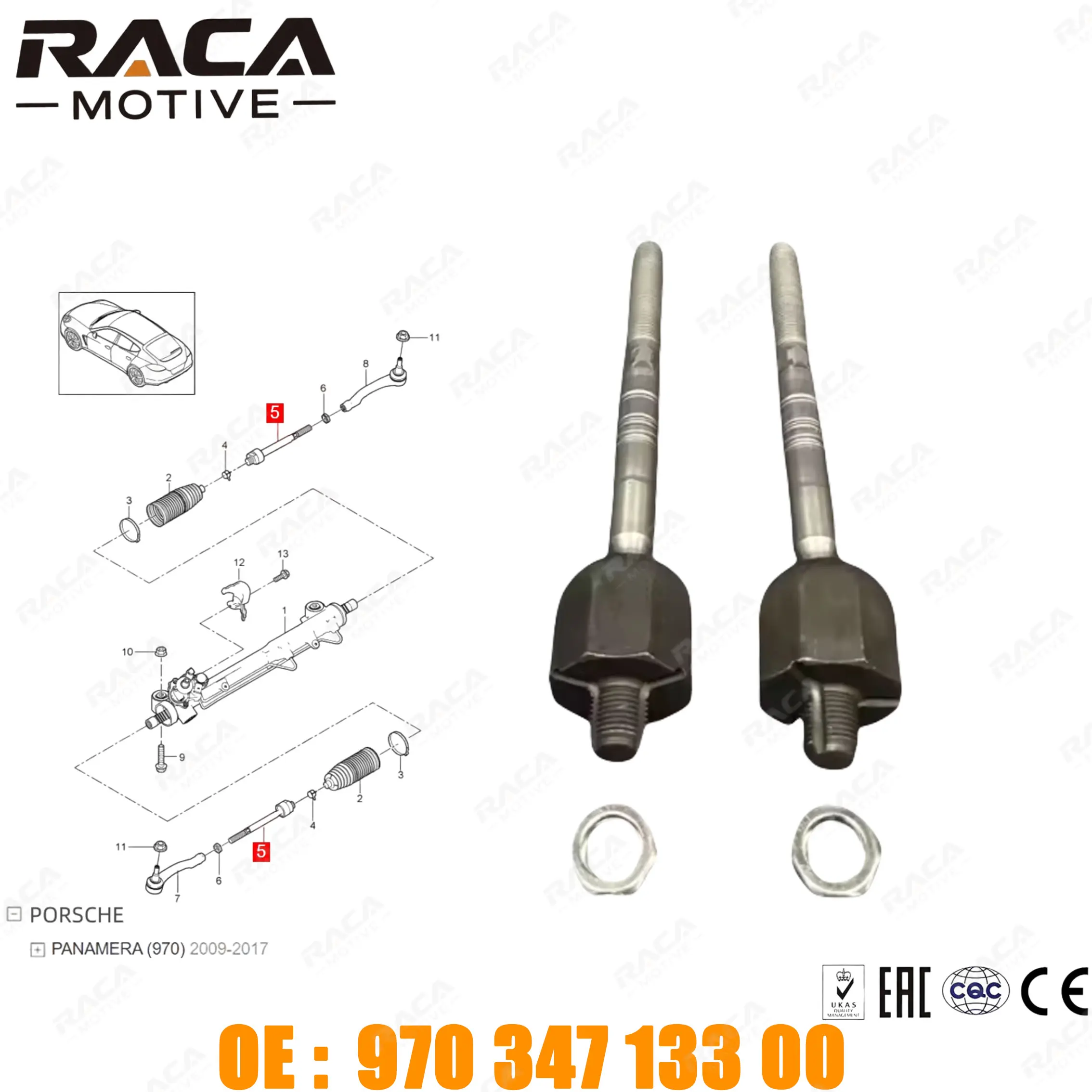Front Axle Steering Tie Rod Inner Ball Joint Suitable for Porsche Panamera (970) 2009-2017 97034713300
Front Axle Steering Tie Rod Inner Ball Joint Suitable for Porsche Panamera (970) 2009-2017 97034713300