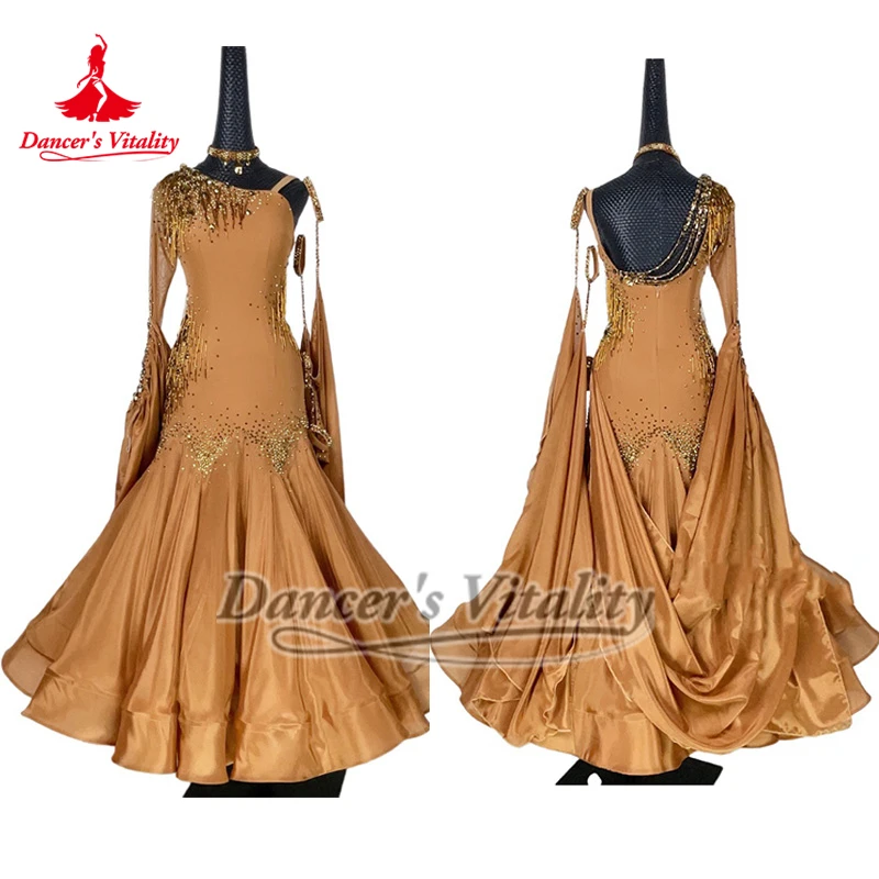 Ballroom Dance Brown Professional Modern Pearl Silk Dresses Luxurious AB Stones Viennese Waltz Competition Clothing Customized
Ballroom Dance Brown Professional Modern Pearl Silk Dresses Luxurious AB Stones Viennese Waltz Competition Clothing Customized