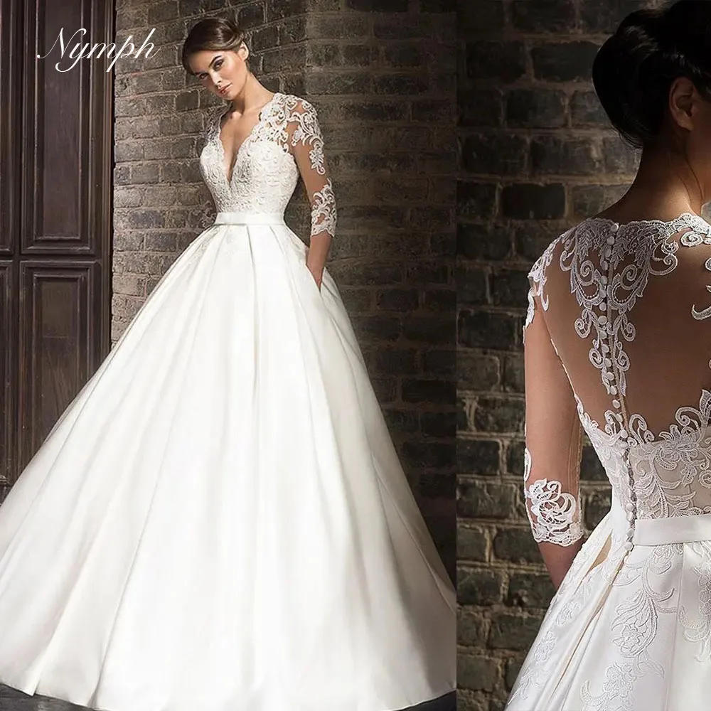 Elegant Half Sleeves Wedding Dresses vestido de novia 2025 Lace V-Neck Bride Dress Sweep Train Pockets Customized Robe De Mariee
Elegant Half Sleeves Wedding Dresses vestido de novia 2025 Lace V-Neck Bride Dress Sweep Train Pockets Customized Robe De Mariee