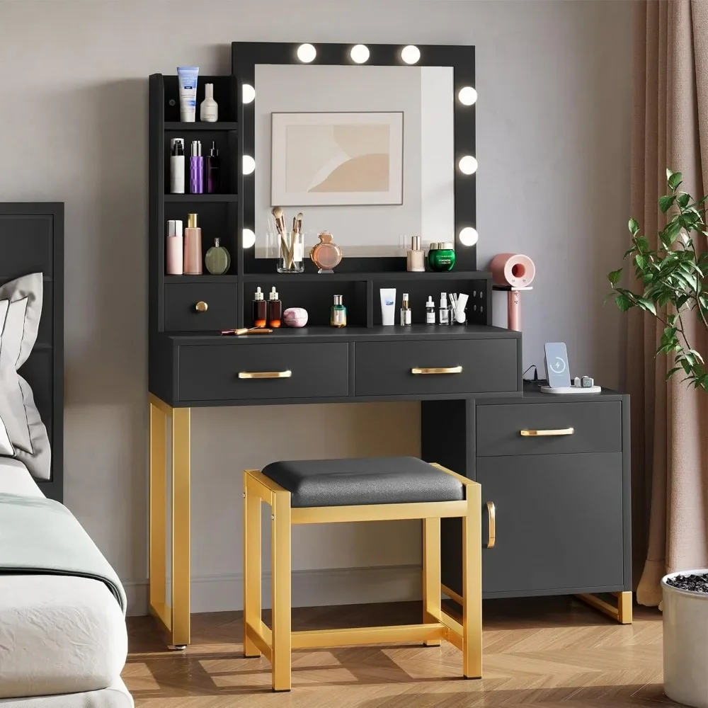 Makeup Vanity Table with Mirror and Lights, Charging Station, Drawers, and Stool, Adjustable Lighting in 3 Colors
Makeup Vanity Table with Mirror and Lights, Charging Station, Drawers, and Stool, Adjustable Lighting in 3 Colors