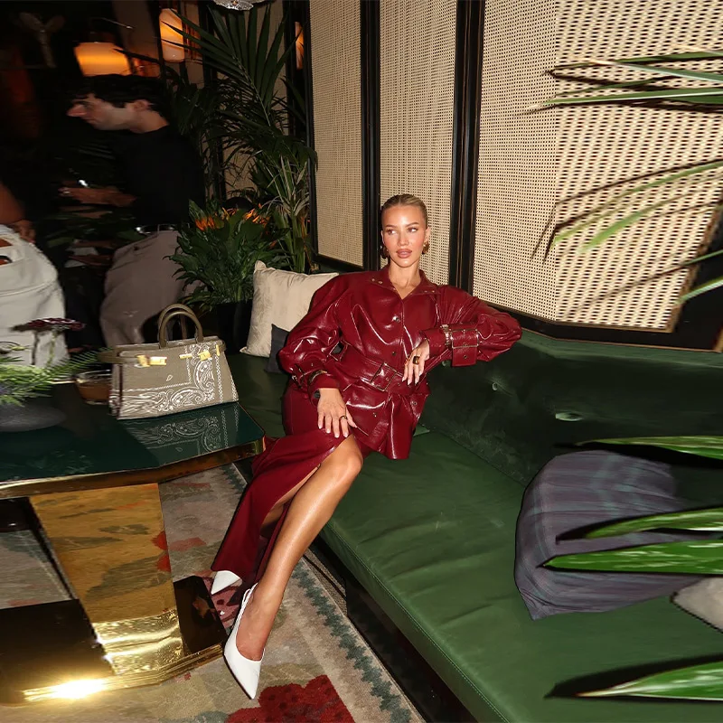 Женская кожаная юбка в стиле ретро, комплект с воротником-стойкой, короткая куртка с поясом, длинные юбки с высокой талией и разрезами, осень-зима 2024, новая уличная одежда