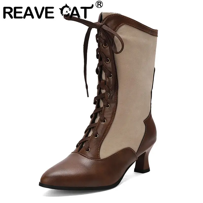 REAVE CAT Mixed Color Women Mid Calf Boots Pointed Toe Lace Up 5.5cm Small Heels Oversize 46 47 48 Casual Daily Female Booties
REAVE CAT Mixed Color Women Mid Calf Boots Pointed Toe Lace Up 5.5cm Small Heels Oversize 46 47 48 Casual Daily Female Booties