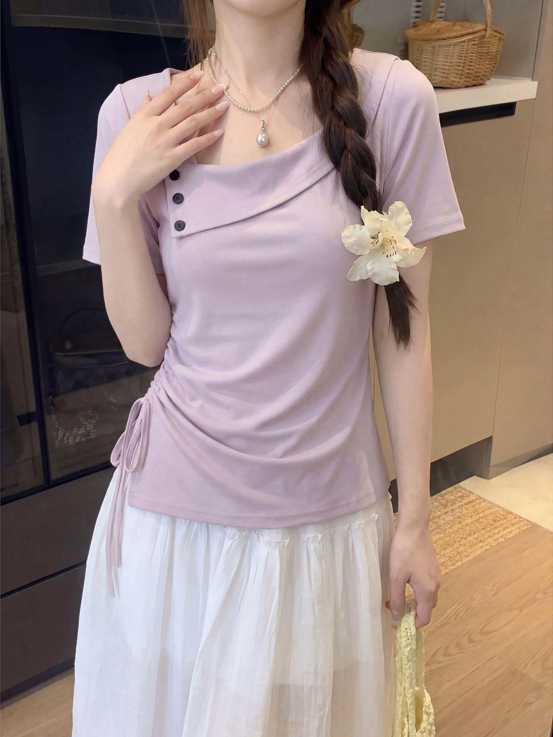 plus Size Women's Fashionable Short Sleeve T-Shirt Summer Uneven Waist Slimming Meat Covering Stylish All-Match Shoulder-Length
plus Size Women's Fashionable Short Sleeve T-Shirt Summer Uneven Waist Slimming Meat Covering Stylish All-Match Shoulder-Length