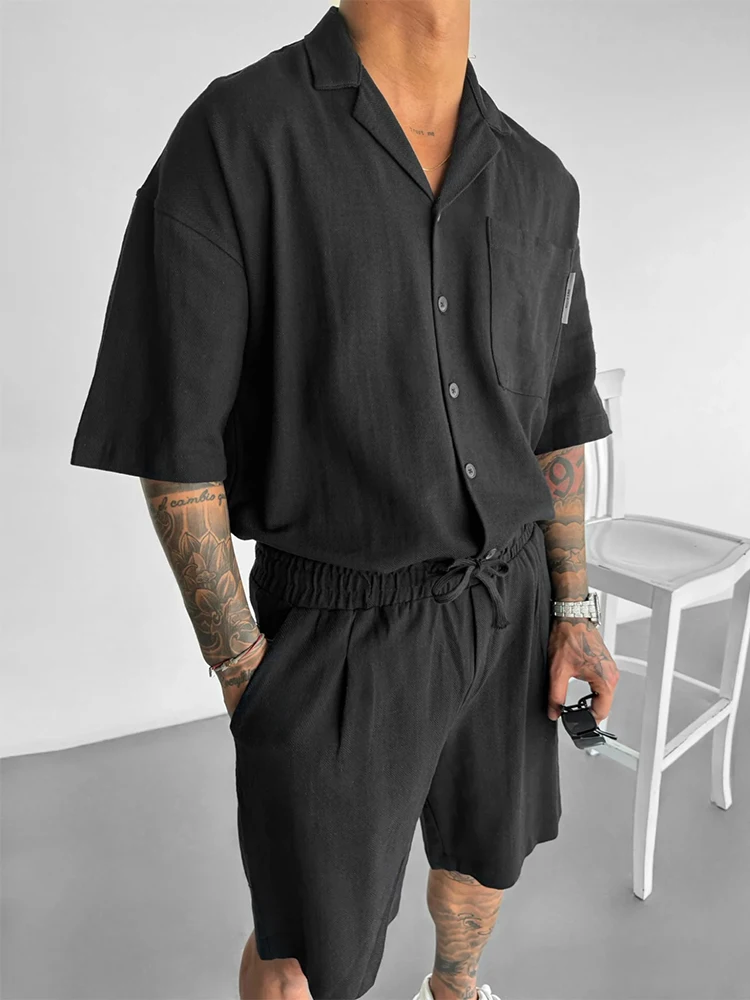 Summer Fashion Pocket Short Sleeve Shirt And Shorts Mens Two Piece Sets Casual Solid Color Outfits Streetwear Men Loose Suits
Summer Fashion Pocket Short Sleeve Shirt And Shorts Mens Two Piece Sets Casual Solid Color Outfits Streetwear Men Loose Suits