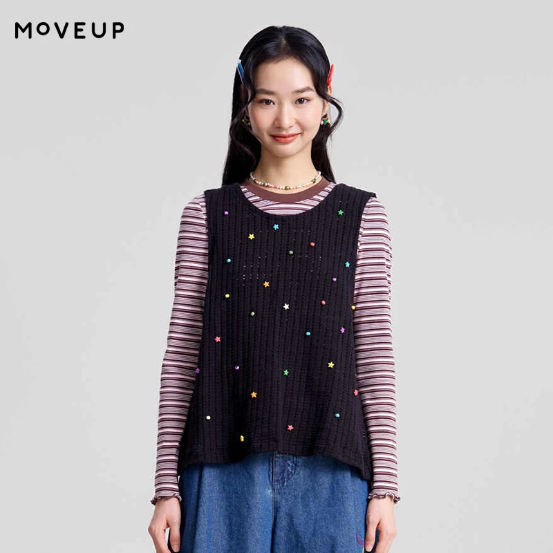 MOVEUP Casual Vest Women 2026 Spring New Round Neck Sleeveless Color Bead Mesh Casual Loose Knitted Top For Women 3ELC11103
MOVEUP Casual Vest Women 2026 Spring New Round Neck Sleeveless Color Bead Mesh Casual Loose Knitted Top For Women 3ELC11103