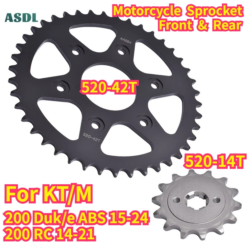 520 Motorcycle Front 14T and Rear 42T Sprocket for KT/M 200 Duk/e ABS 2015-2024 200 RC 2014-2021 Carburizing Steel Gear Wheel
520 Motorcycle Front 14T and Rear 42T Sprocket for KT/M 200 Duk/e ABS 2015-2024 200 RC 2014-2021 Carburizing Steel Gear Wheel