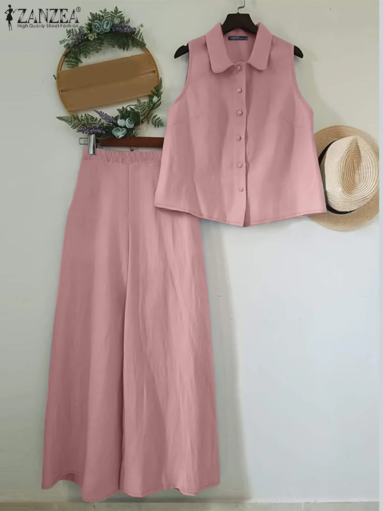 ZANZEA Commute Trendy Pant Sets Turn-down Collar Sleeveless Shirt Elegant Casual Solid 2pcs Outfits Wide Leg Pant Women Suits
ZANZEA Commute Trendy Pant Sets Turn-down Collar Sleeveless Shirt Elegant Casual Solid 2pcs Outfits Wide Leg Pant Women Suits