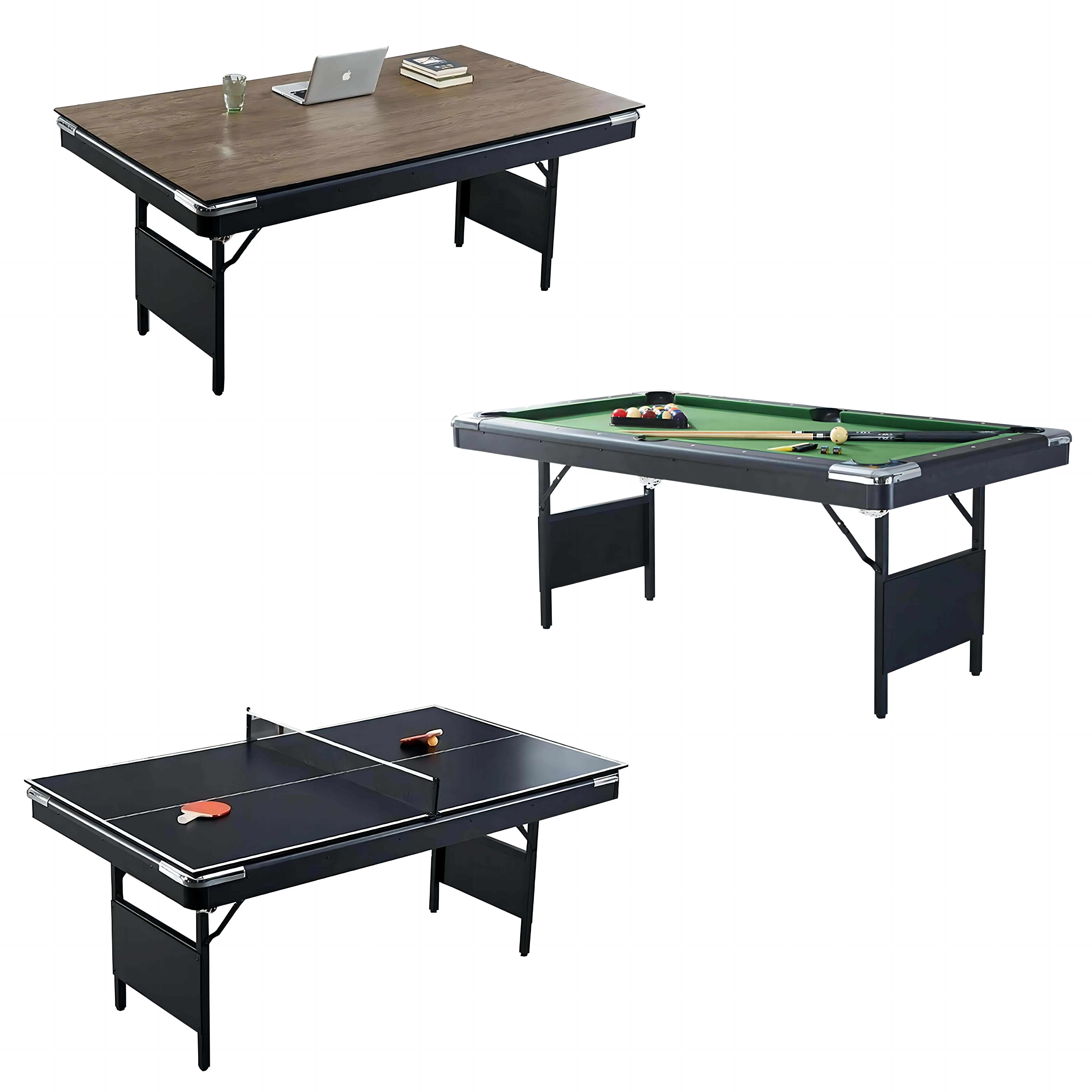 Hot Selling Wholesale 6FT 3-in-1 Foldable Billiard Table with Table Tennis Top
Hot Selling Wholesale 6FT 3-in-1 Foldable Billiard Table with Table Tennis Top