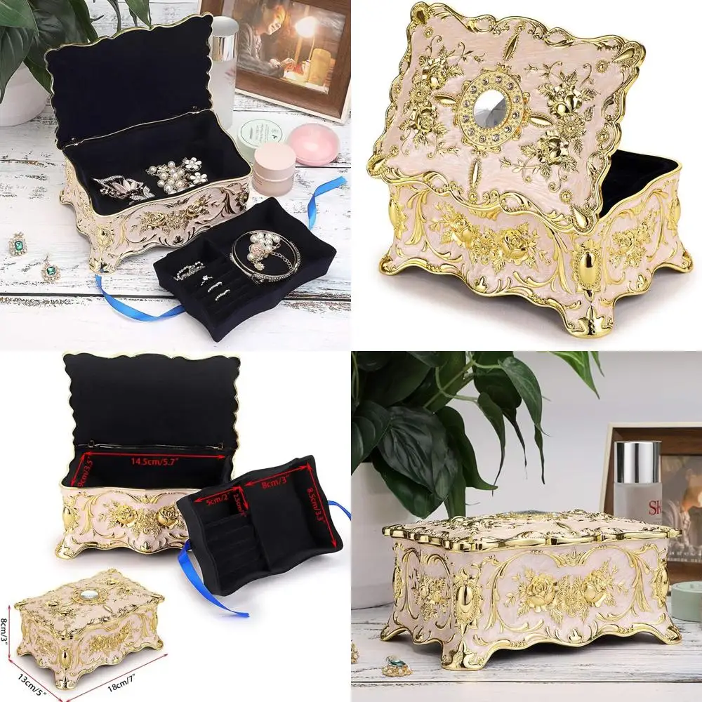 Rectangular Vintage Metal Jewelry Box, 2-Tier Organizer, Ornate Treasure Chest, Decorative Storage for Women, 7x5x3 Inches
Rectangular Vintage Metal Jewelry Box, 2-Tier Organizer, Ornate Treasure Chest, Decorative Storage for Women, 7x5x3 Inches