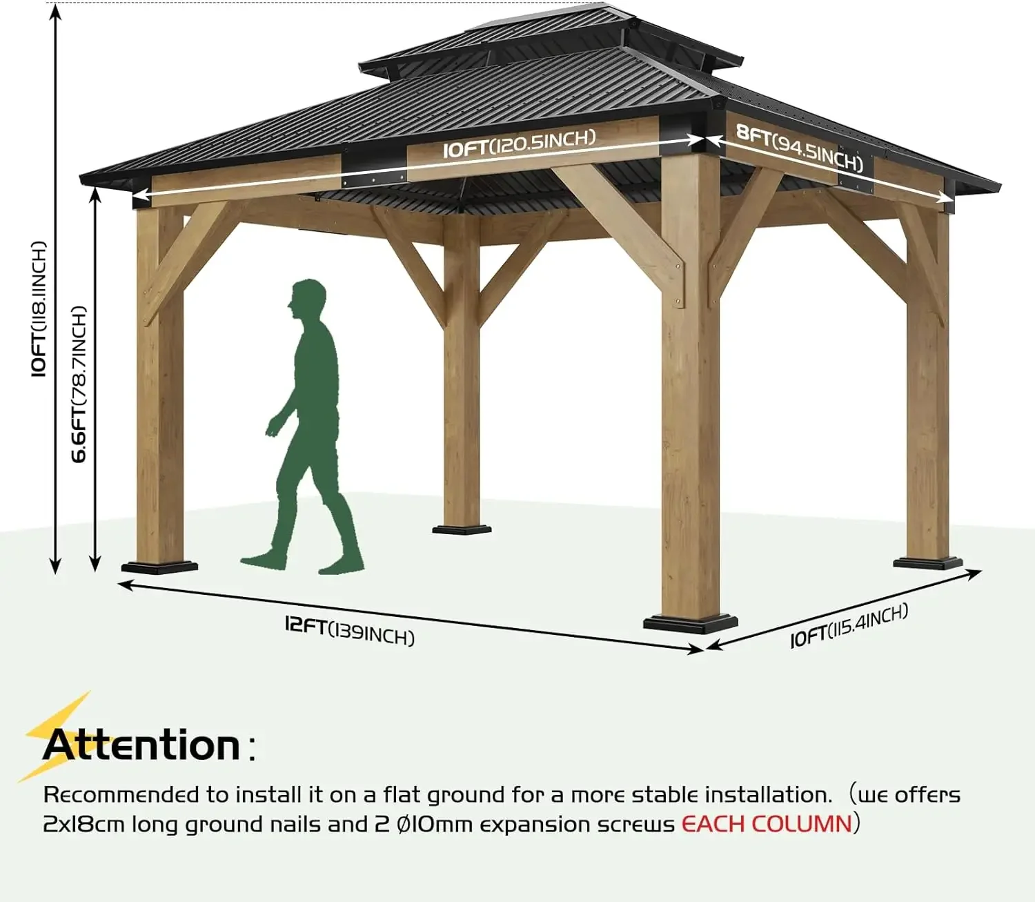 10x12 Wood Gazebo, Hardtop Gazebo with Spruce Frame and Double Metal Roof, Outdoor Pergola for Parties, Backyard, Patio, Lawns,
10x12 Wood Gazebo, Hardtop Gazebo with Spruce Frame and Double Metal Roof, Outdoor Pergola for Parties, Backyard, Patio, Lawns,
