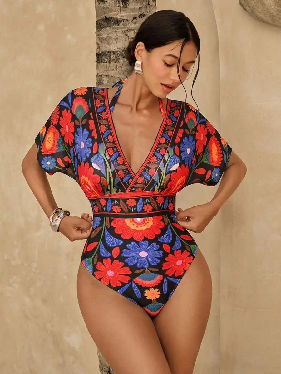 Womens Boho Floral Print V-Neck Tummy Control One-Piece Swimsuit
Womens Boho Floral Print V-Neck Tummy Control One-Piece Swimsuit