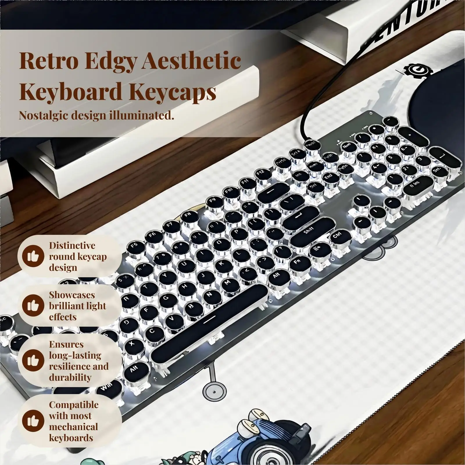 Round Keys PBT with Translucent Layer Gaming Keyboard Retro Punk Typewriter-Style
Round Keys PBT with Translucent Layer Gaming Keyboard Retro Punk Typewriter-Style