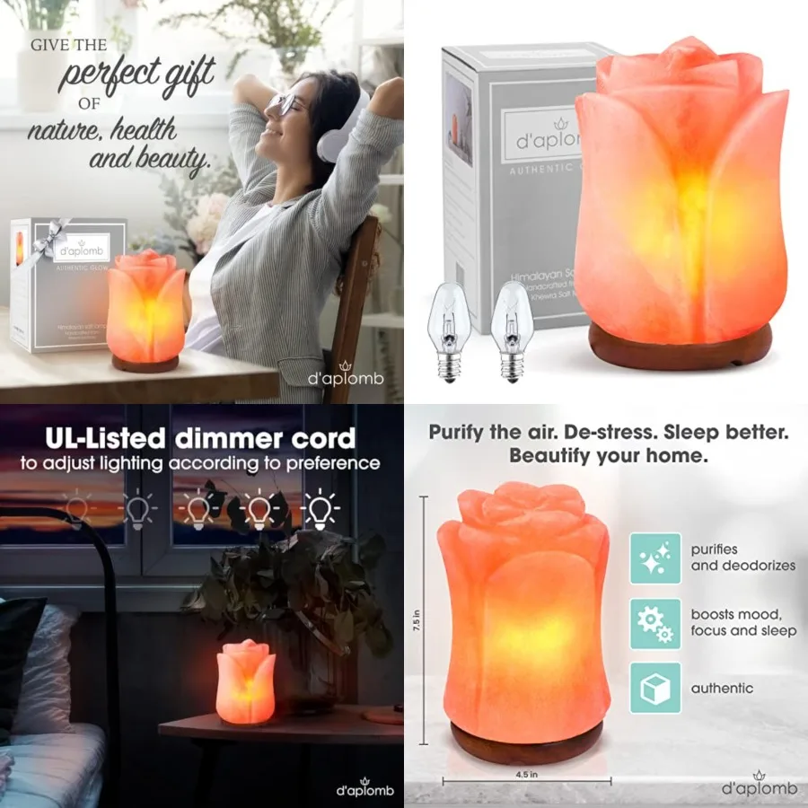 100% Authentic Natural Himalayan Salt Lamp;Hand Carved Rose Crystal Rock Salt from Himalayan Mountains; Dimmer Cord
100% Authentic Natural Himalayan Salt Lamp;Hand Carved Rose Crystal Rock Salt from Himalayan Mountains; Dimmer Cord