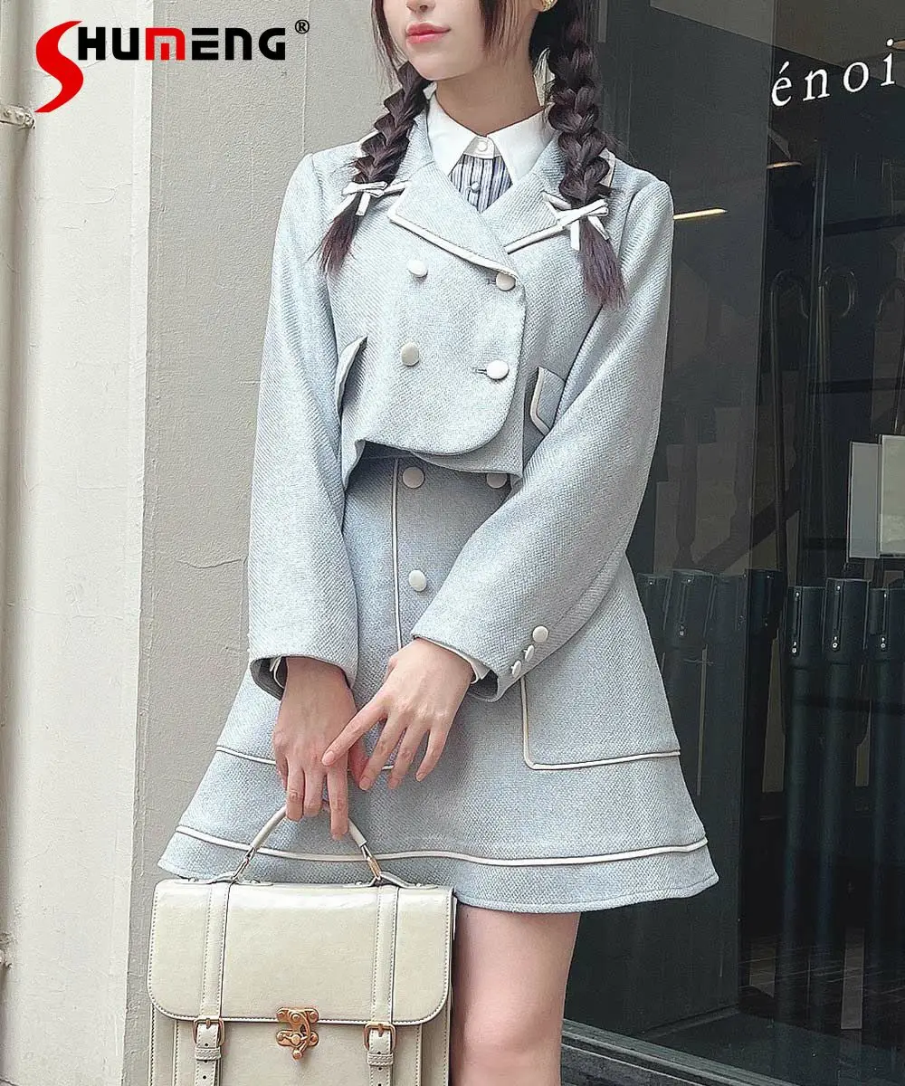 Japanese Elegant Sweet Cute Double-breasted Tweed Short Jackets Elastic High Waist A-line Mini Skirts Two-piece Set Women Spring
Japanese Elegant Sweet Cute Double-breasted Tweed Short Jackets Elastic High Waist A-line Mini Skirts Two-piece Set Women Spring