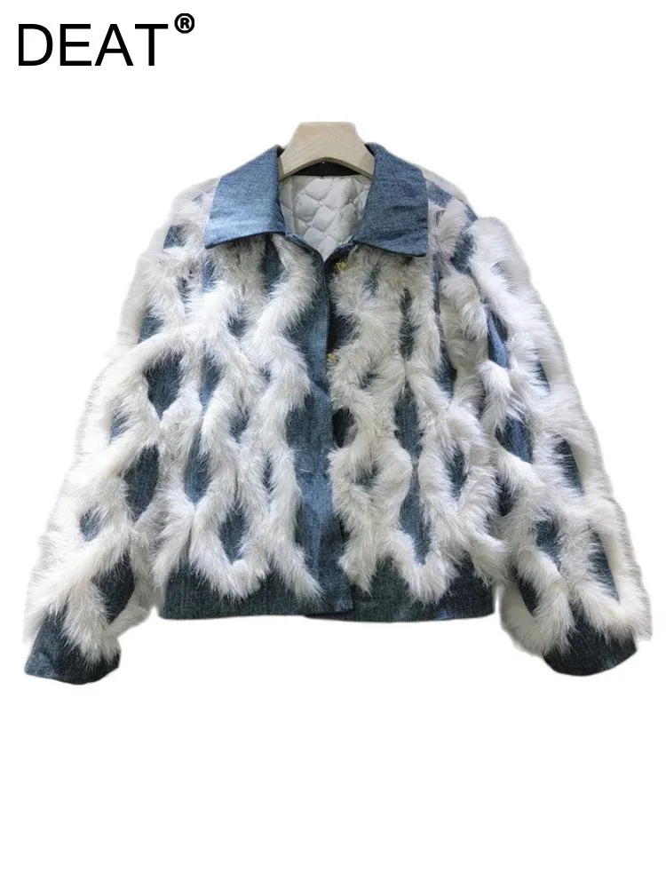 DEAT Women's Denim Coat Cotton-padded Spliced Plaid Shape Fox Fur Gold Buttons Thick Jackets 2024 New Fashion Winter 29L8677
DEAT Women's Denim Coat Cotton-padded Spliced Plaid Shape Fox Fur Gold Buttons Thick Jackets 2024 New Fashion Winter 29L8677