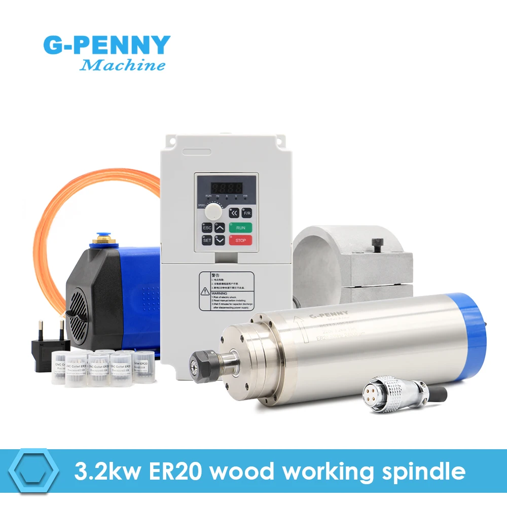 G-Penny 3.2kw Water Cooled Spindle Kits D100 ER20 4 pcs Ceramic Ball Bearings 220v/380v 1.27Nm & 4kw VFD & 100mm Holder & Pump
G-Penny 3.2kw Water Cooled Spindle Kits D100 ER20 4 pcs Ceramic Ball Bearings 220v/380v 1.27Nm & 4kw VFD & 100mm Holder & Pump