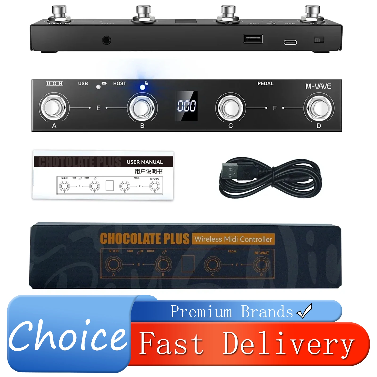 M-VAVE Chocolate Plus Wireless MIDI Controller Pro Keyboard 4 Buttons Foot Switch Supports MIDI Host Interface Controller Pro