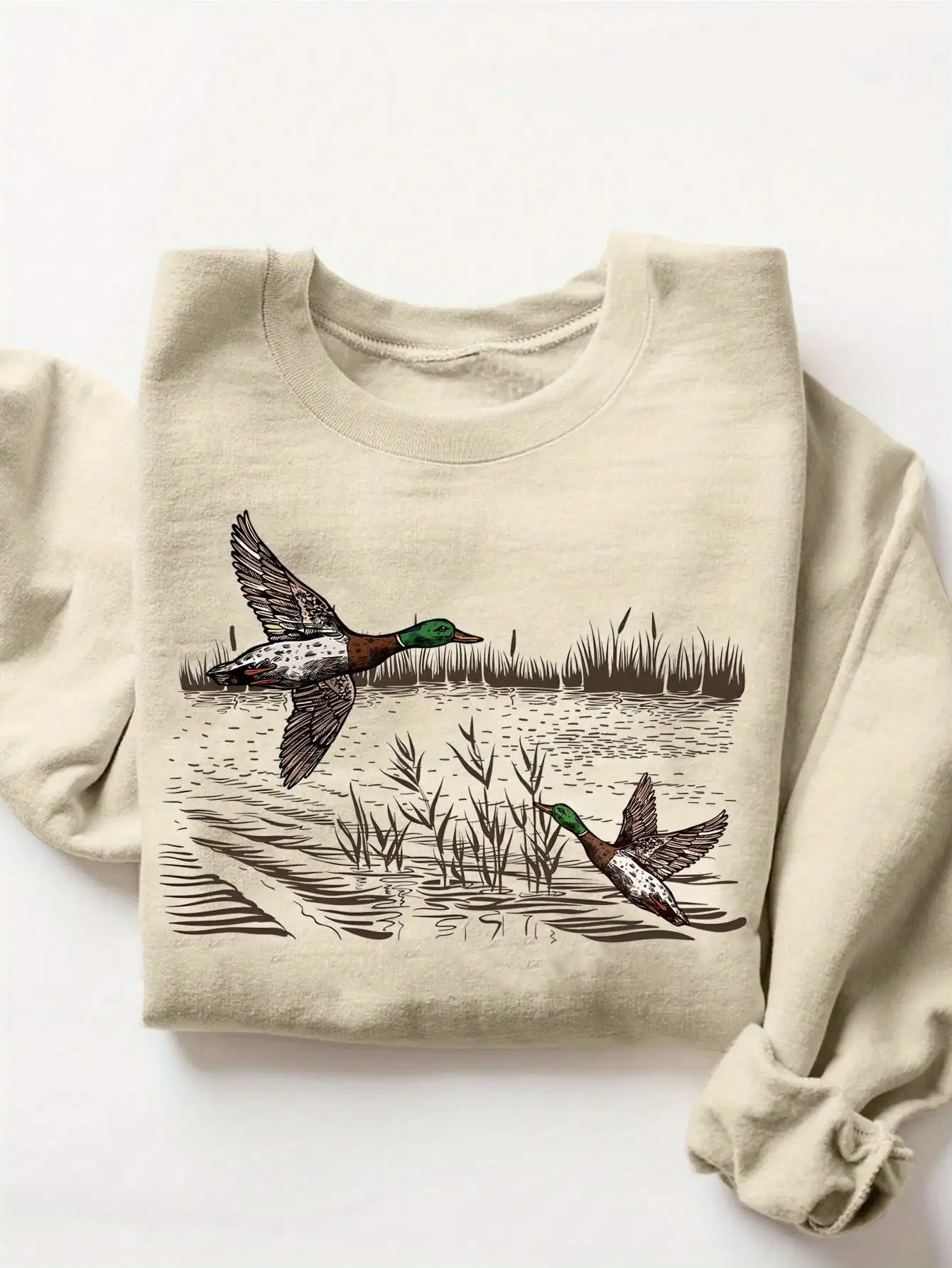 Женская бежевая толстовка с принтом «летающая утка», свободный крой, длинный рукав, круглый вырез, для повседневной носки осенью и зимой
Женская бежевая толстовка с принтом «летающая утка», свободный крой, длинный рукав, круглый вырез, для повседневной носки осенью и зимой