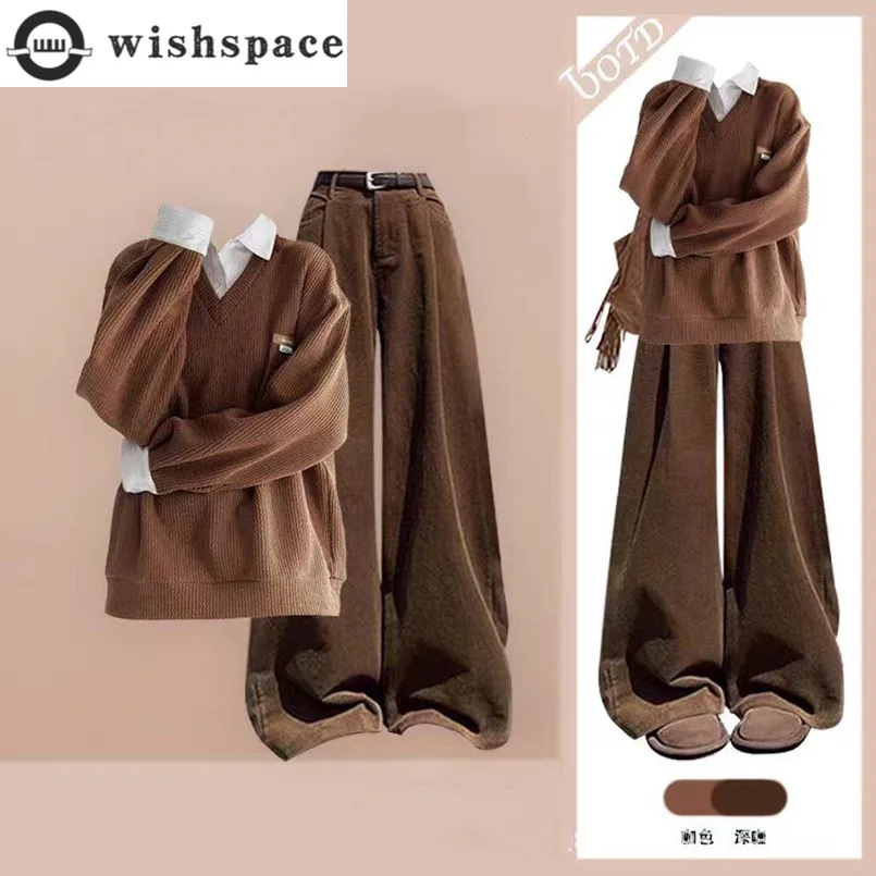 Spring and Autumn Korean Retro Set Women's College Style Splicing Fake Two Piece Knitted Shirt+Casual Pants Two Piece Set
Spring and Autumn Korean Retro Set Women's College Style Splicing Fake Two Piece Knitted Shirt+Casual Pants Two Piece Set