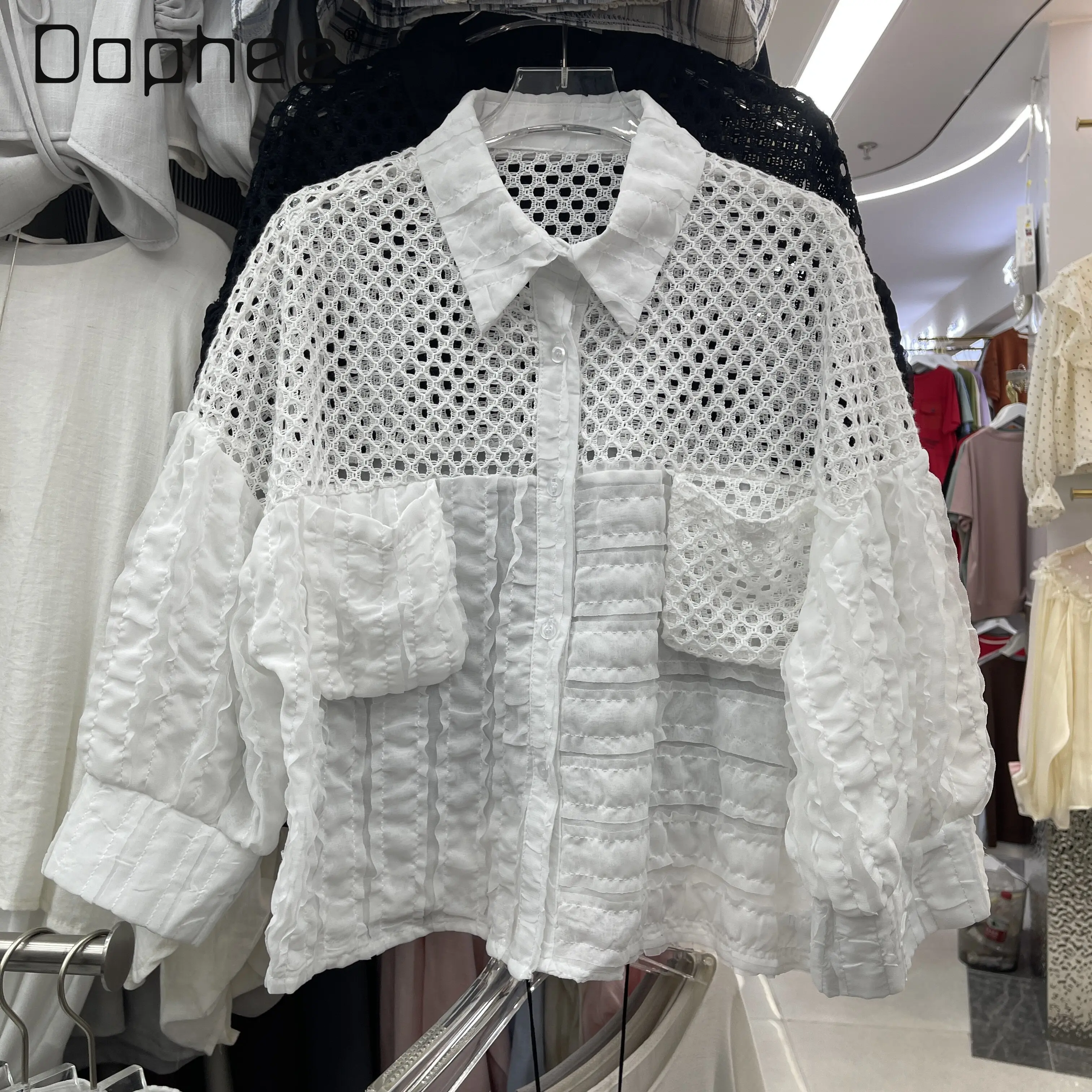Women's Temperament Shirt Mesh Splicing Edge Lace Bubble Sleeve Lapel Short Shirt Women Tops 2026 Spring Summer New Top
Women's Temperament Shirt Mesh Splicing Edge Lace Bubble Sleeve Lapel Short Shirt Women Tops 2026 Spring Summer New Top