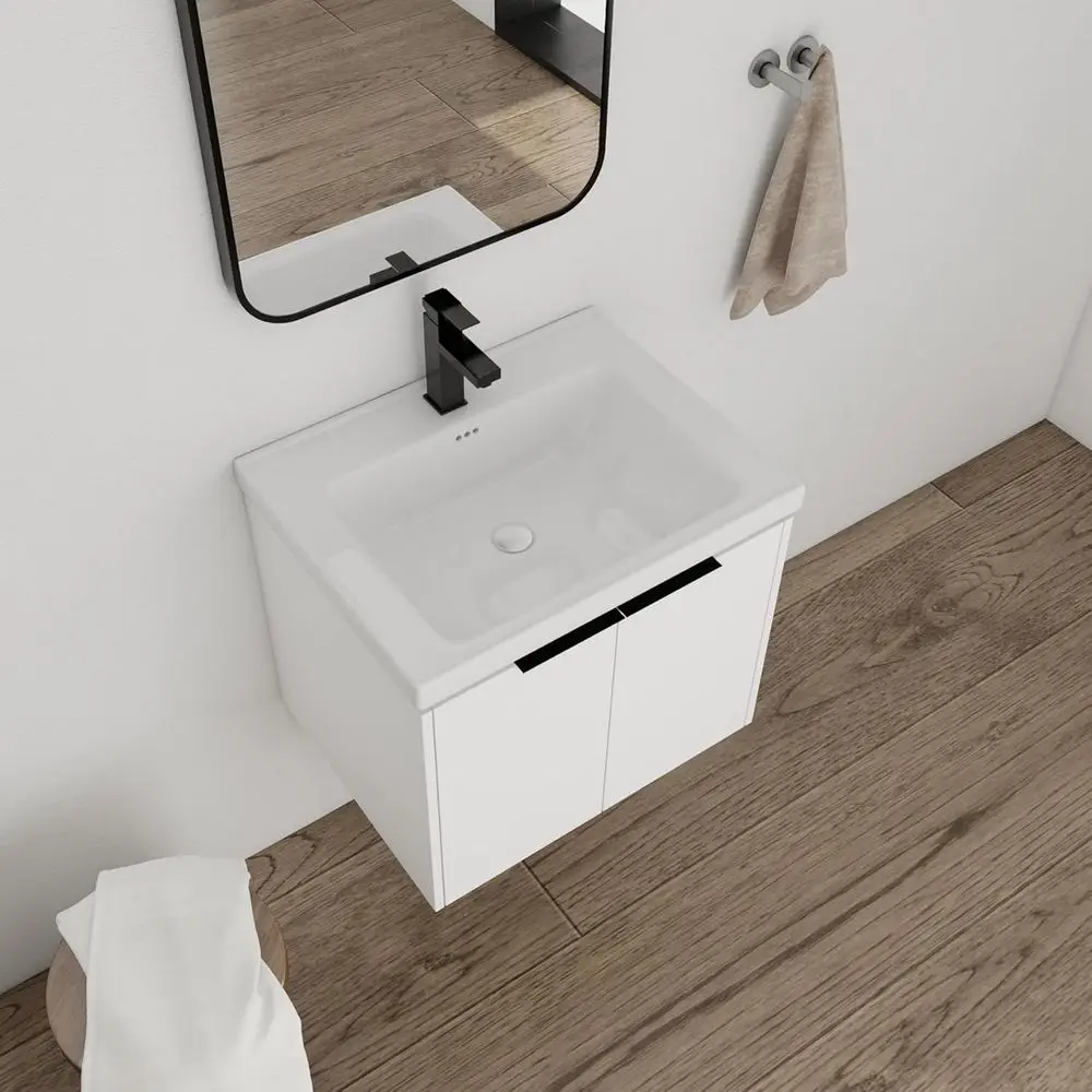 24 Wall-Mounted White Bathroom Vanity with Sink and Floating Cabinet Set
24 Wall-Mounted White Bathroom Vanity with Sink and Floating Cabinet Set
