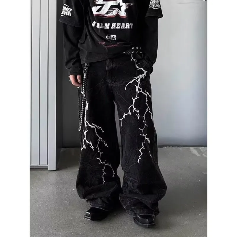 Мужские джинсы с вышивкой Lightning Bolt, нишевые мешковатые мужские джинсы, прямые брюки Y2k
Мужские джинсы с вышивкой Lightning Bolt, нишевые мешковатые мужские джинсы, прямые брюки Y2k