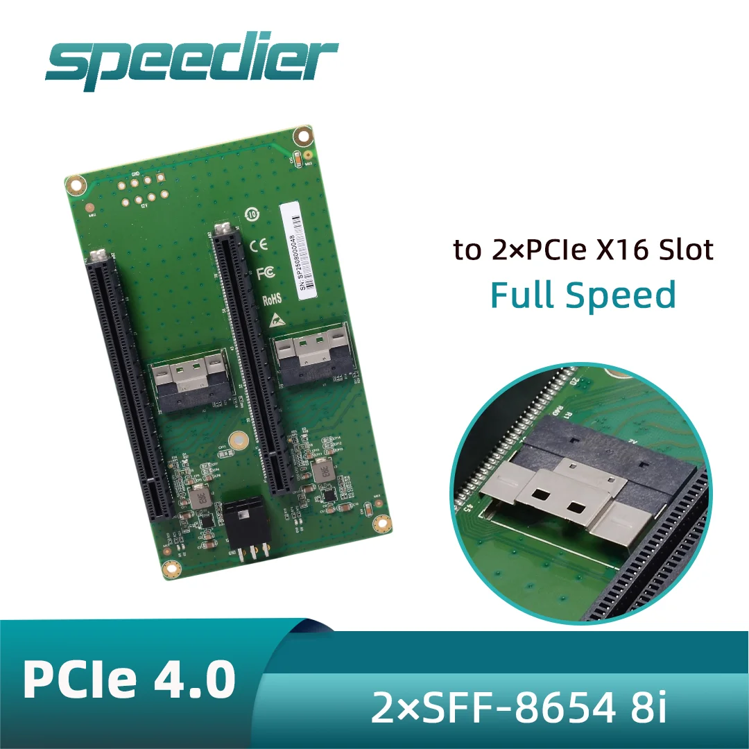 2 Port PCIe 4.0 SFF-8654 74Pin To 2×PCIe X16 Slot Riser Card, X8 X8 Split GPU Extender Adapter PIN GPU Power Supply for GPU AI
2 Port PCIe 4.0 SFF-8654 74Pin To 2×PCIe X16 Slot Riser Card, X8 X8 Split GPU Extender Adapter PIN GPU Power Supply for GPU AI