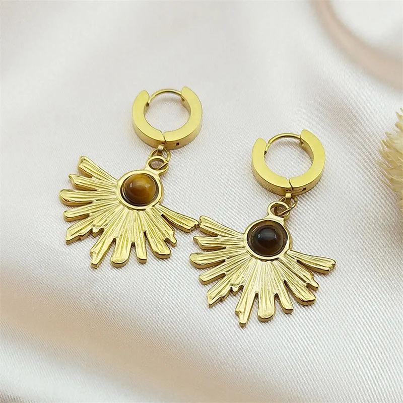 Bohemia Flower Hoops Earrings for Women Gold Color Stainless Steel Tiger Eye Stone Trend Female Elegant Charm Earring Jewelry
Bohemia Flower Hoops Earrings for Women Gold Color Stainless Steel Tiger Eye Stone Trend Female Elegant Charm Earring Jewelry