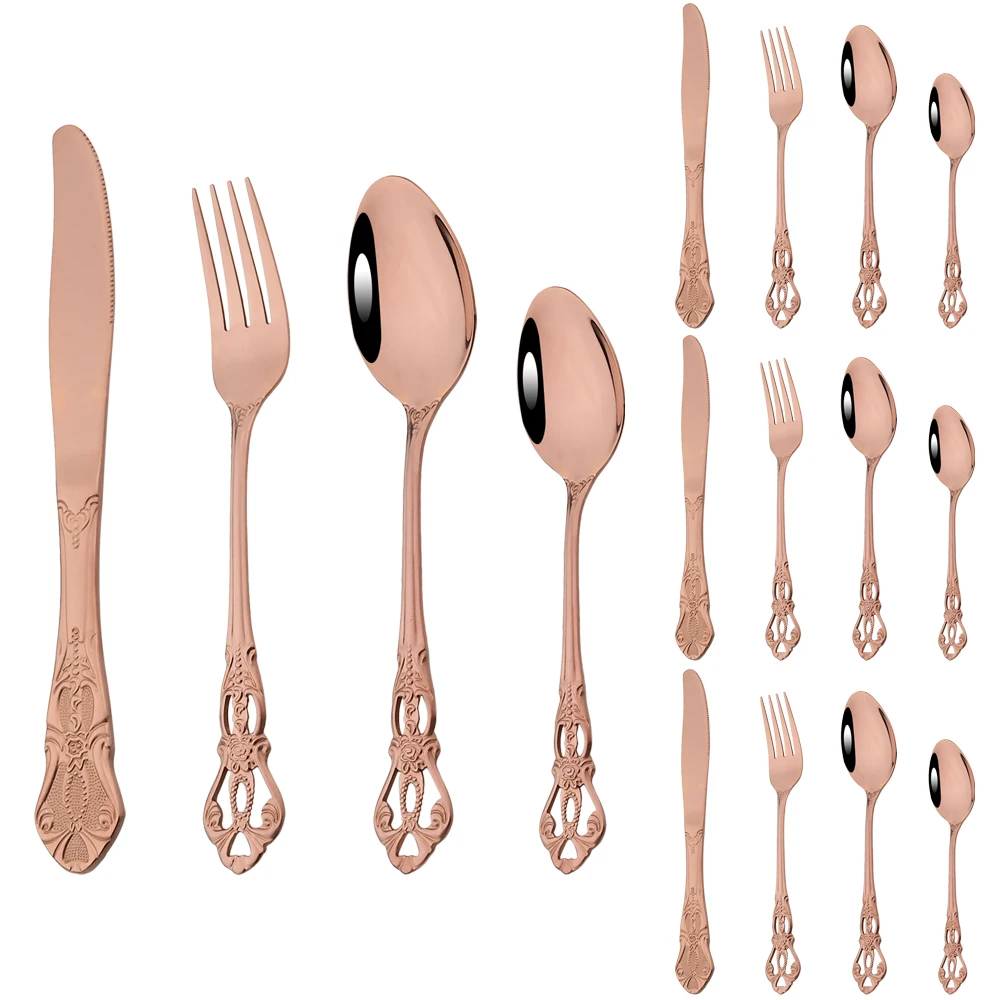 Vintage Knife Fork Dessert Spoons Cutlery Set 20Pcs Rose Dinnerware Set Stainless Steel Tableware Party Western Kitchen Flatware
Vintage Knife Fork Dessert Spoons Cutlery Set 20Pcs Rose Dinnerware Set Stainless Steel Tableware Party Western Kitchen Flatware