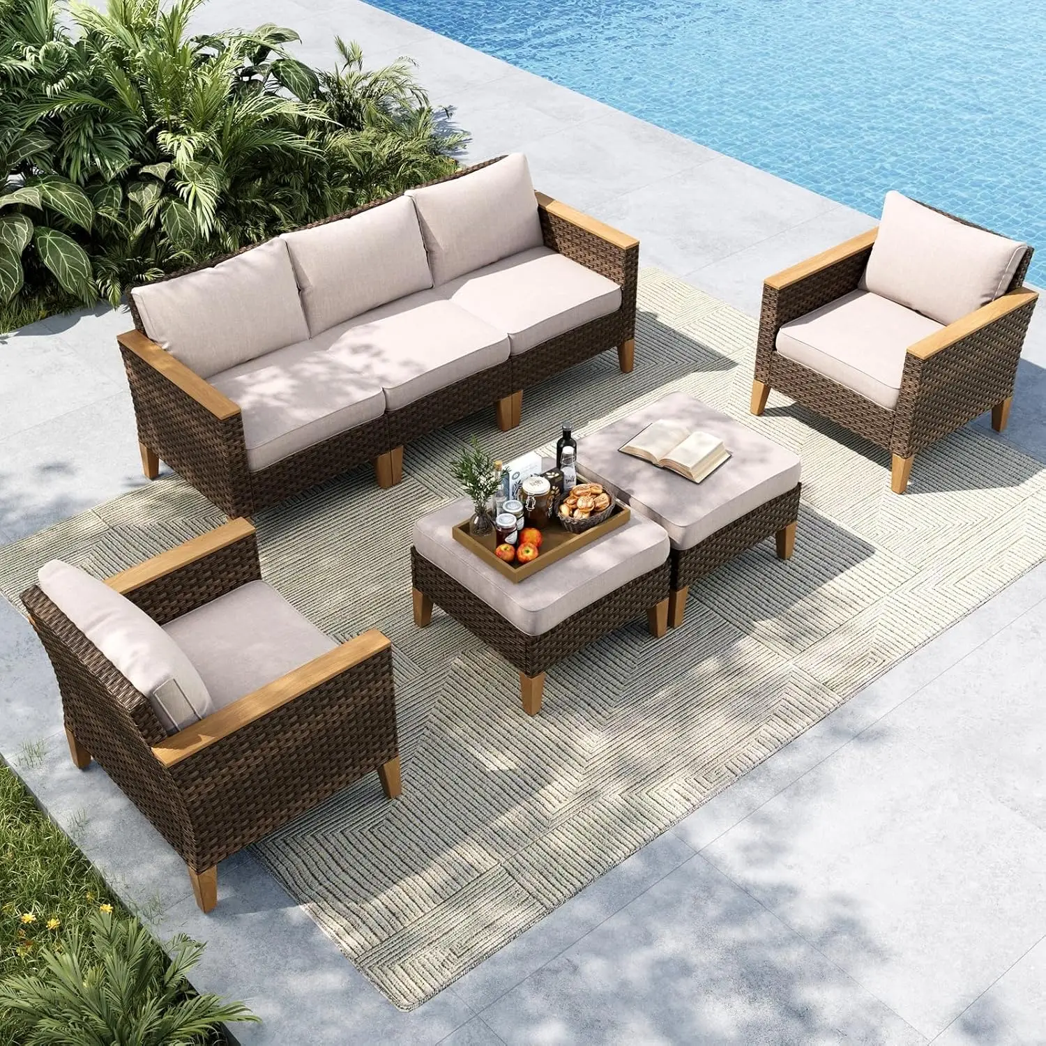 7 Piece Wicker Patio Furniture Set, 3-Seat Sofa, All-Weather Outdoor PE Rattan Patio Conversation Set for Garden, Backyard
7 Piece Wicker Patio Furniture Set, 3-Seat Sofa, All-Weather Outdoor PE Rattan Patio Conversation Set for Garden, Backyard