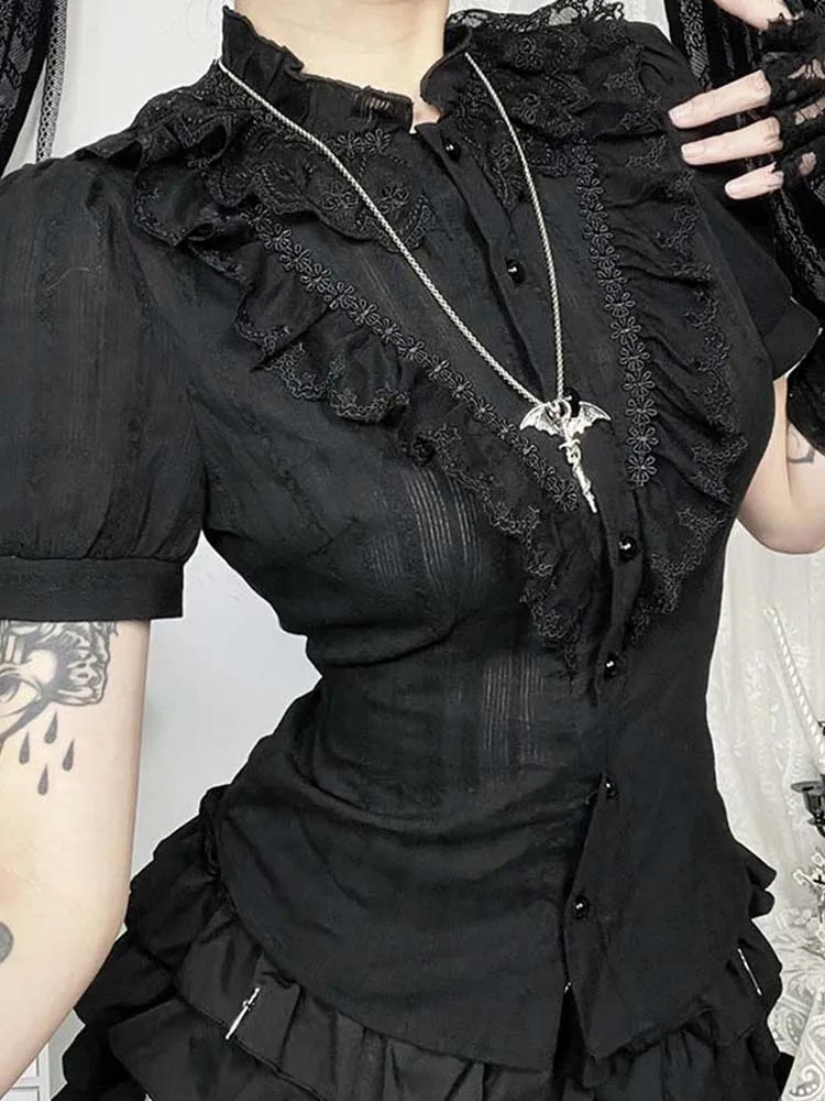 Sweet Lolita Cotton Shirts Women Vintage Gothic Black White Jacquard Short Sleeve Blouses Elegant Office Lady Y2k Tops
Sweet Lolita Cotton Shirts Women Vintage Gothic Black White Jacquard Short Sleeve Blouses Elegant Office Lady Y2k Tops