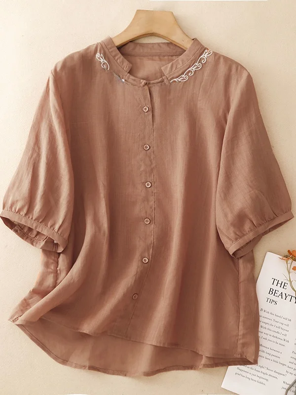 Chinese Style Embroidered Cotton Linen Short Sleeve Shirt Women Summer Stand Collar Button up Unique Top Thin Breathable Loos...
Chinese Style Embroidered Cotton Linen Short Sleeve Shirt Women Summer Stand Collar Button up Unique Top Thin Breathable Loos...
