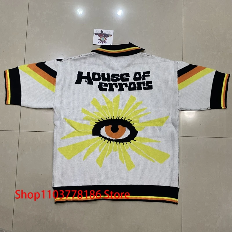 Classic Big Eyes Pattern House of Errors Tshirt Sweater Fashion Embroidery Knit Short Sleeve Men Women Jersey Style Lapel Tops
Classic Big Eyes Pattern House of Errors Tshirt Sweater Fashion Embroidery Knit Short Sleeve Men Women Jersey Style Lapel Tops