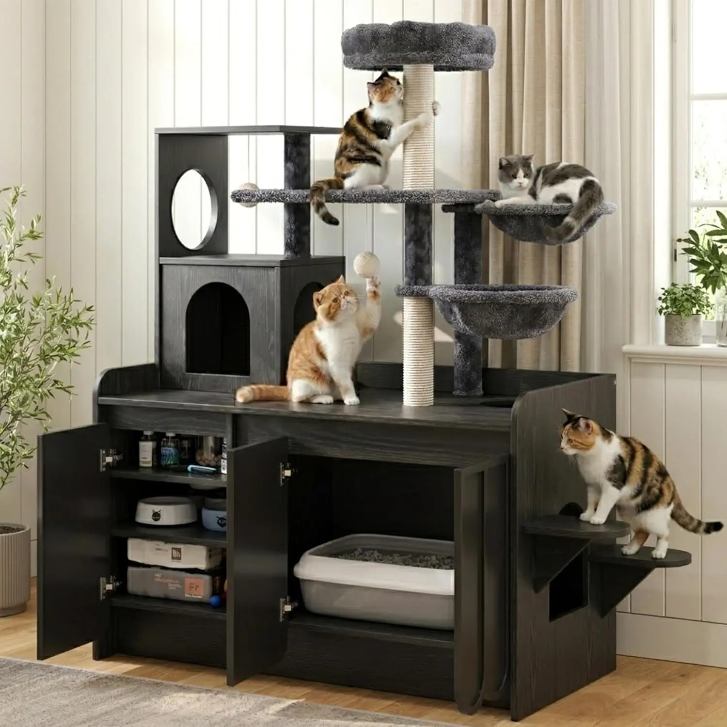 50.6in Cat Tree Litter Box Enclosure Heavy Duty Storage Cabinet Hidden Indoor Condo Sisal Scratching Posts 2 Hammocks Customized
50.6in Cat Tree Litter Box Enclosure Heavy Duty Storage Cabinet Hidden Indoor Condo Sisal Scratching Posts 2 Hammocks Customized