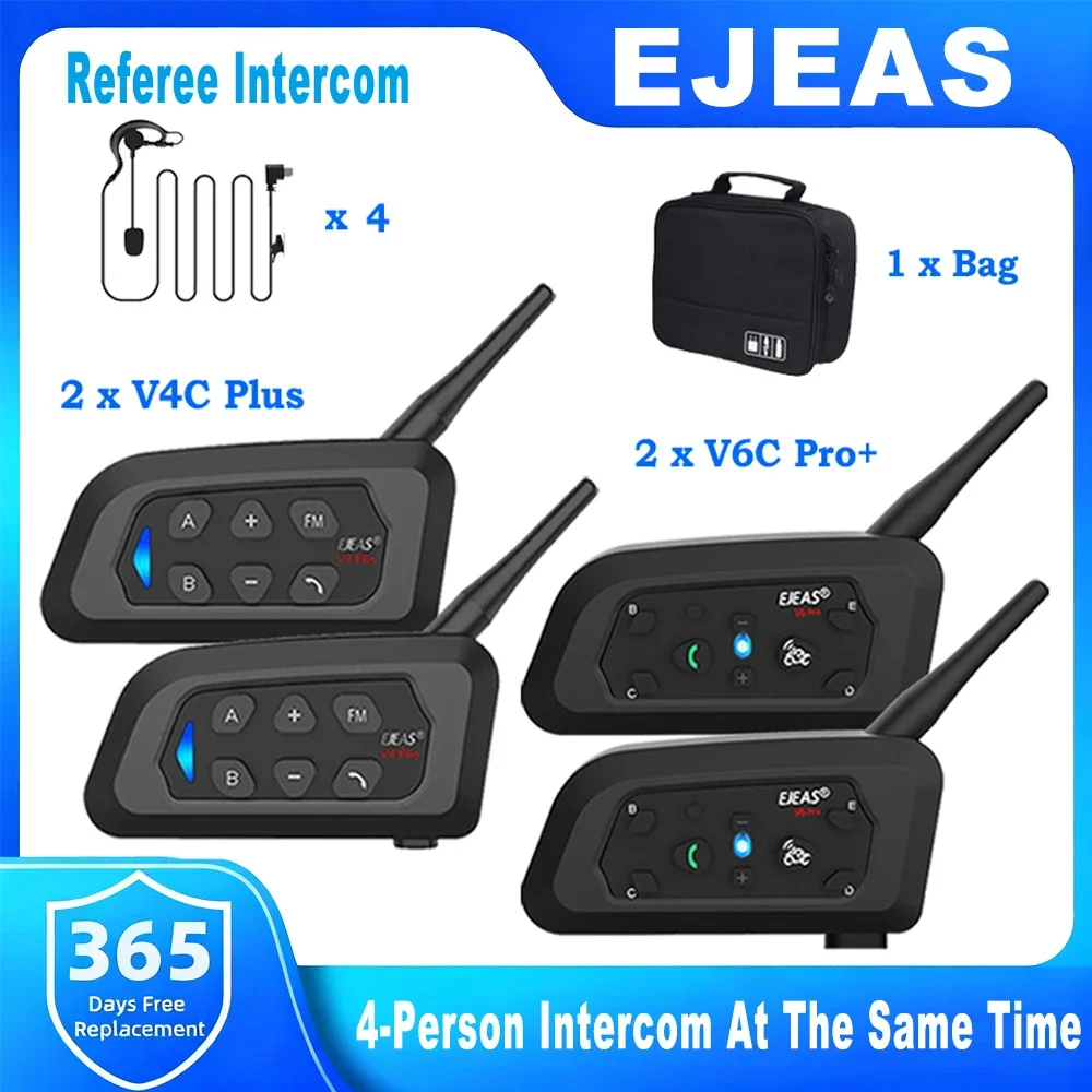 EJEAS 2Pcs V6C Pro+2Pcs V4C Plus Bluetooth Football Referee Intercom +Handbag At The Same Time For 4-Person Intercom Waterproof
EJEAS 2Pcs V6C Pro+2Pcs V4C Plus Bluetooth Football Referee Intercom +Handbag At The Same Time For 4-Person Intercom Waterproof