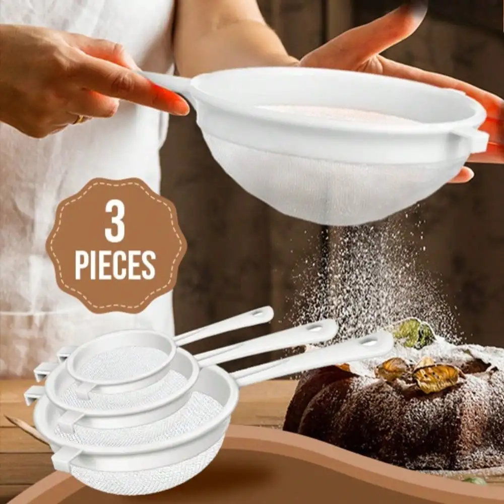 3Pcs Plastic Mesh Strainer Colander With Handle Double Ear Fine Food Mesh Strainer Flour Sifter For Baking Kitchen Colander Sifter Kefir Tea Juice Pasta
3Pcs Plastic Mesh Strainer Colander With Handle Double Ear Fine Food Mesh Strainer Flour Sifter For Baking Kitchen Colander Sifter Kefir Tea Juice Pasta