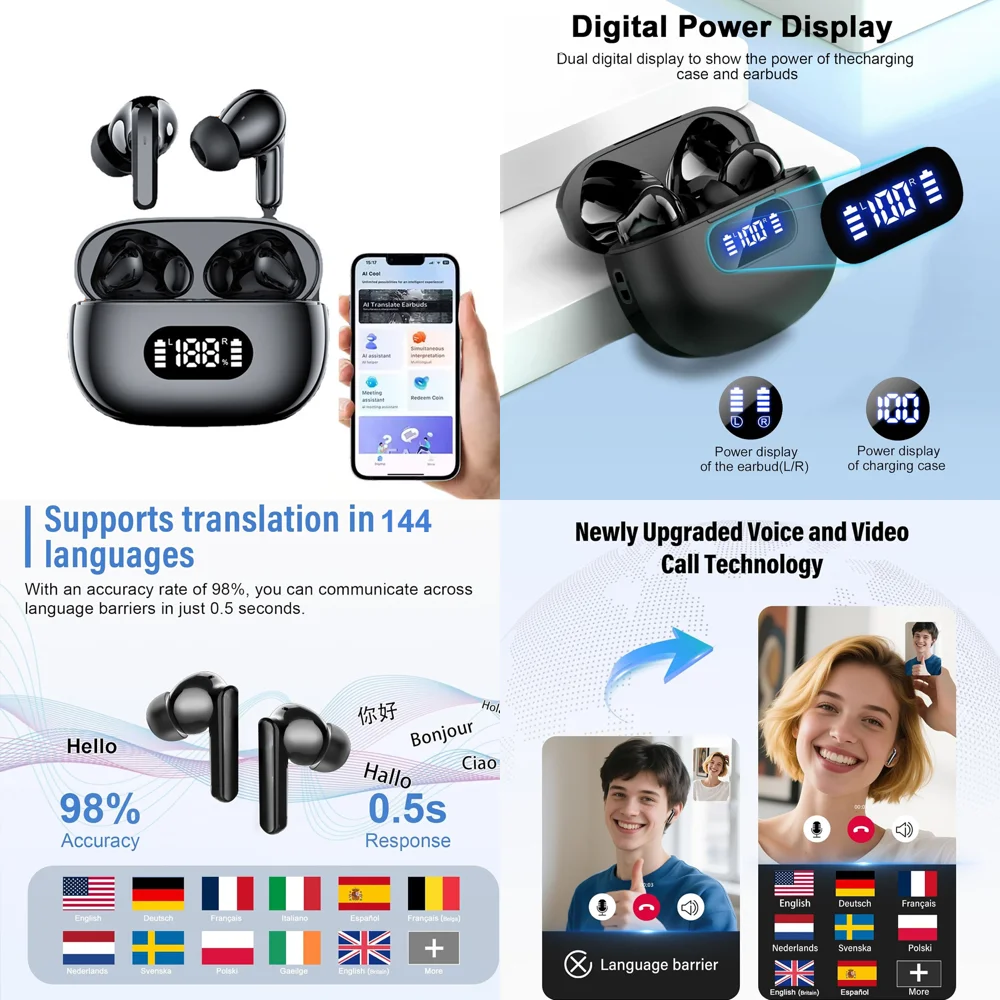 Earphones Wireless TWS AI Language Translation Earphone with 144 Online Languages Clear Calls Real Time Earbuds with LED Display
Earphones Wireless TWS AI Language Translation Earphone with 144 Online Languages Clear Calls Real Time Earbuds with LED Display