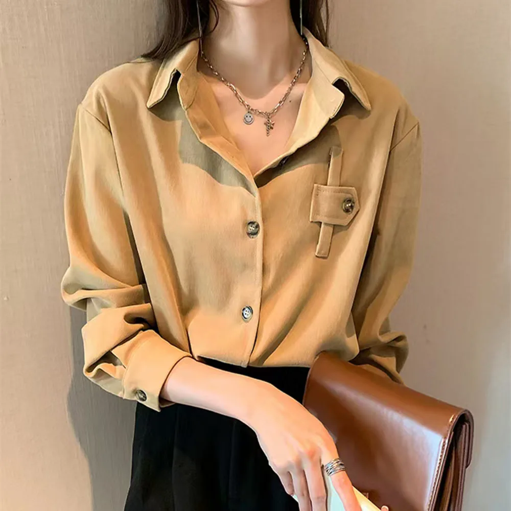 Autumn & Winter Brushed Shirt Women's Long Sleeve Solid Color Design Sense Clothes Top Button Up Office Lady Blouses
Autumn & Winter Brushed Shirt Women's Long Sleeve Solid Color Design Sense Clothes Top Button Up Office Lady Blouses