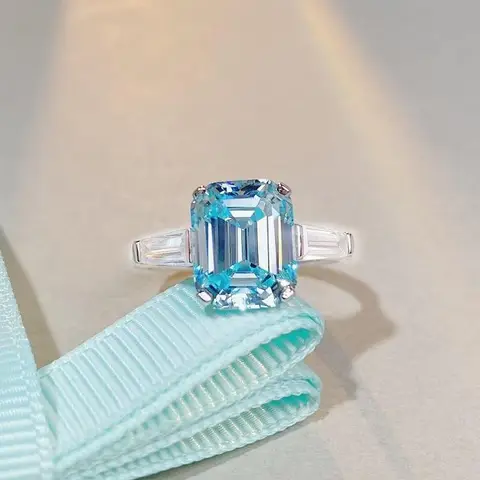 Luxuriöser massiver Platin-Platinring PT950 Aquamarin mit 6 Karat Diamanten für Damen, Moissanit-Ring