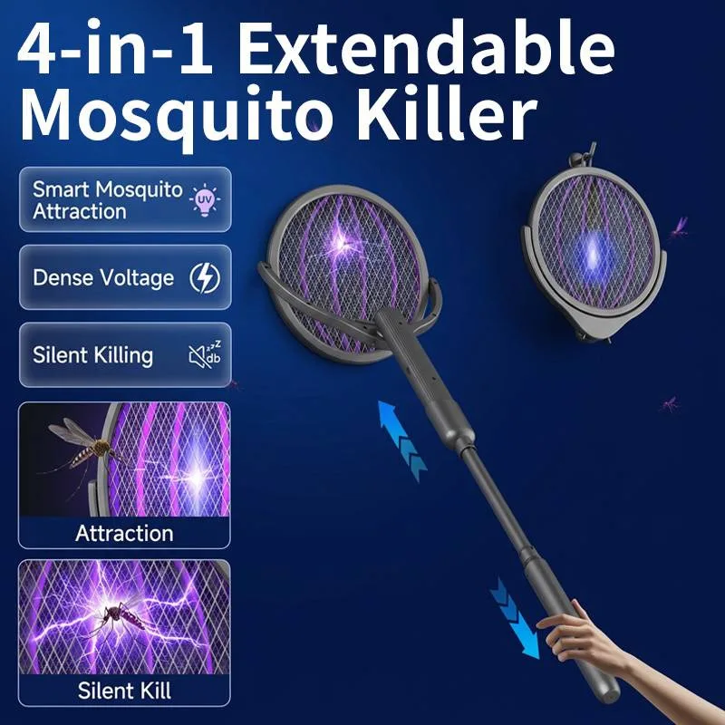 4-in-1 Electric Mosquito Racket Extendable Foldable USB Rechargeable Wall Mounted Zapper for Home Indoor Use
4-in-1 Electric Mosquito Racket Extendable Foldable USB Rechargeable Wall Mounted Zapper for Home Indoor Use