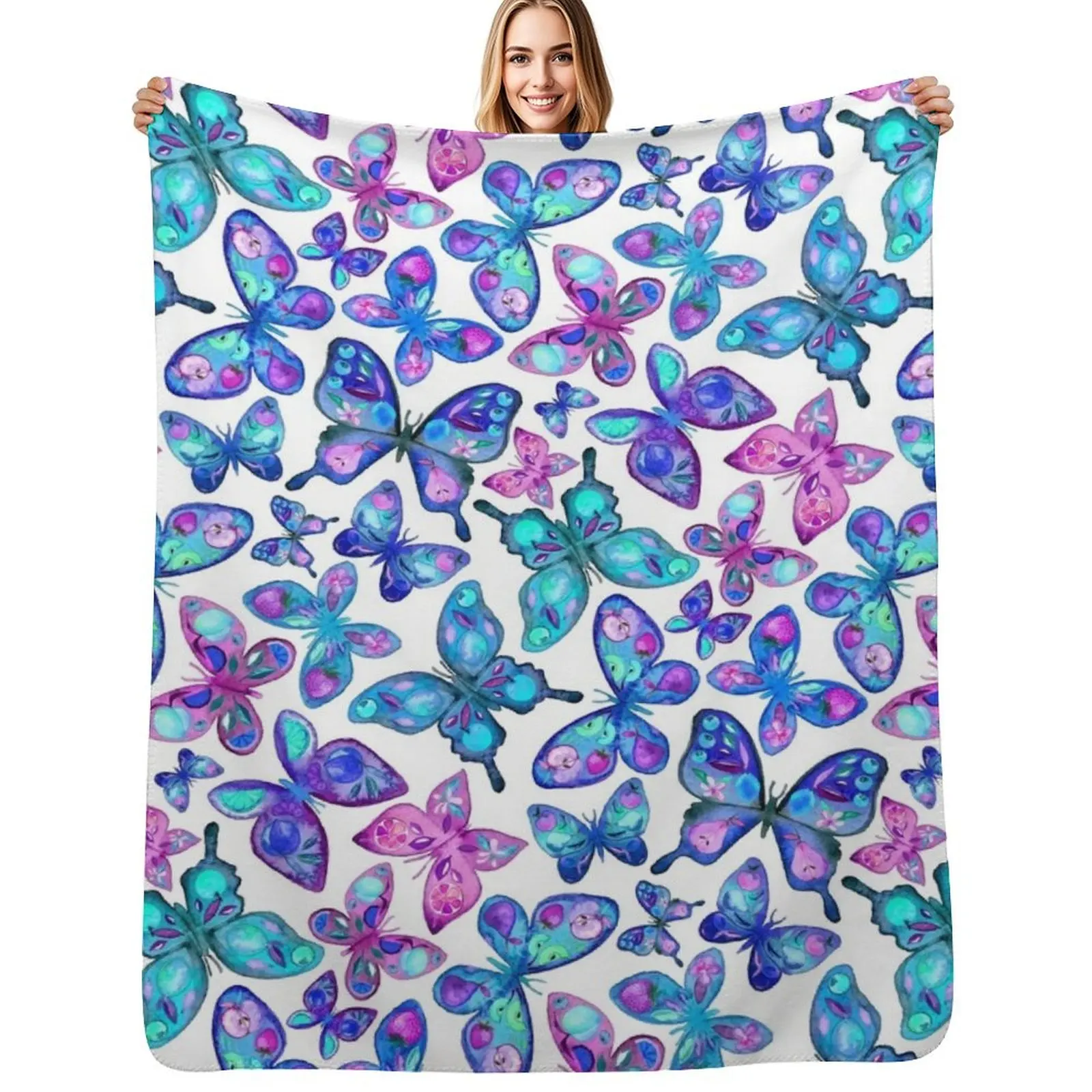 Watercolor Fruit Patterned Butterflies - aqua and sapphire Throw Blanket Anti Shedding Soft Fuzzy Blanket for Home
Watercolor Fruit Patterned Butterflies - aqua and sapphire Throw Blanket Anti Shedding Soft Fuzzy Blanket for Home