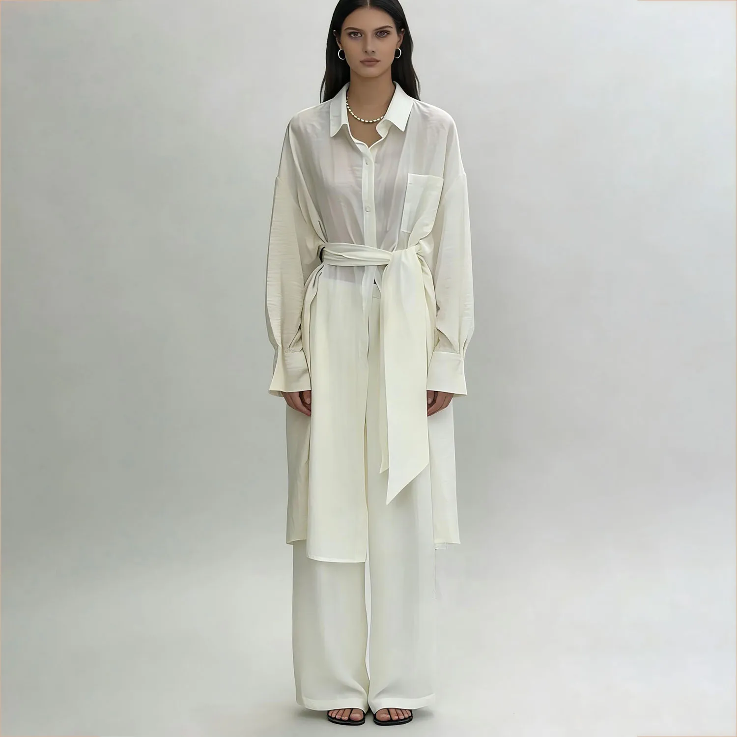 LIMO Women's Sun Protection Long Shirt & Wide Leg Pants Set - Casual Loose Fit with Waist Tie for Summer
LIMO Women's Sun Protection Long Shirt & Wide Leg Pants Set - Casual Loose Fit with Waist Tie for Summer