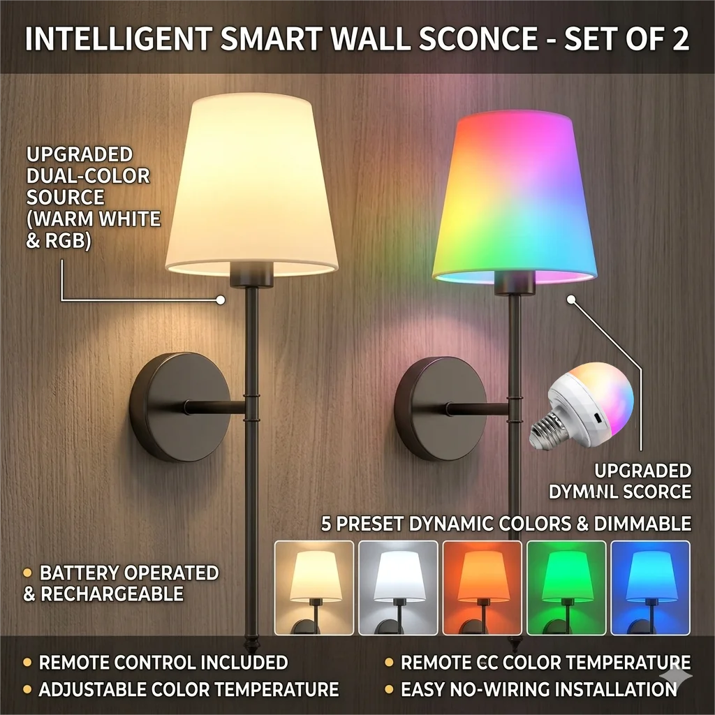 Remote Control Wall Light Set with Wireless RGB Magnetic Bulb, Bedroom Living Room Decor, 15 Colors, USB Charging, /
Remote Control Wall Light Set with Wireless RGB Magnetic Bulb, Bedroom Living Room Decor, 15 Colors, USB Charging, /